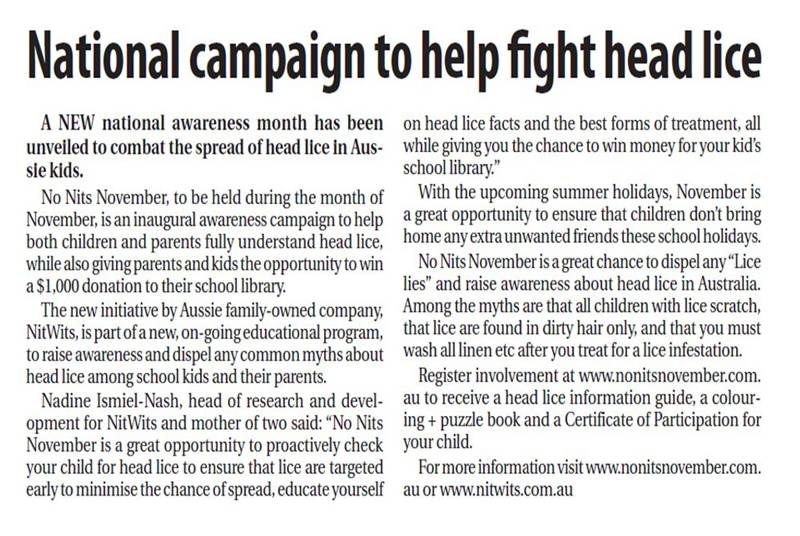 NitWits No Nits November - Head Lice Awareness Campaign - Namoi Valley Independent
