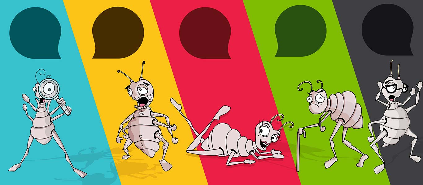 Cartoon Lenny and friends in row on different colored diagonal backgrounds